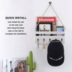 Sisal Rope Letter Slot Shelf Gray Off White, Wall Mounted Key Organizer with 5 Key Hooks, Mail Organizer for Foyers, Storage Rooms, Hallways