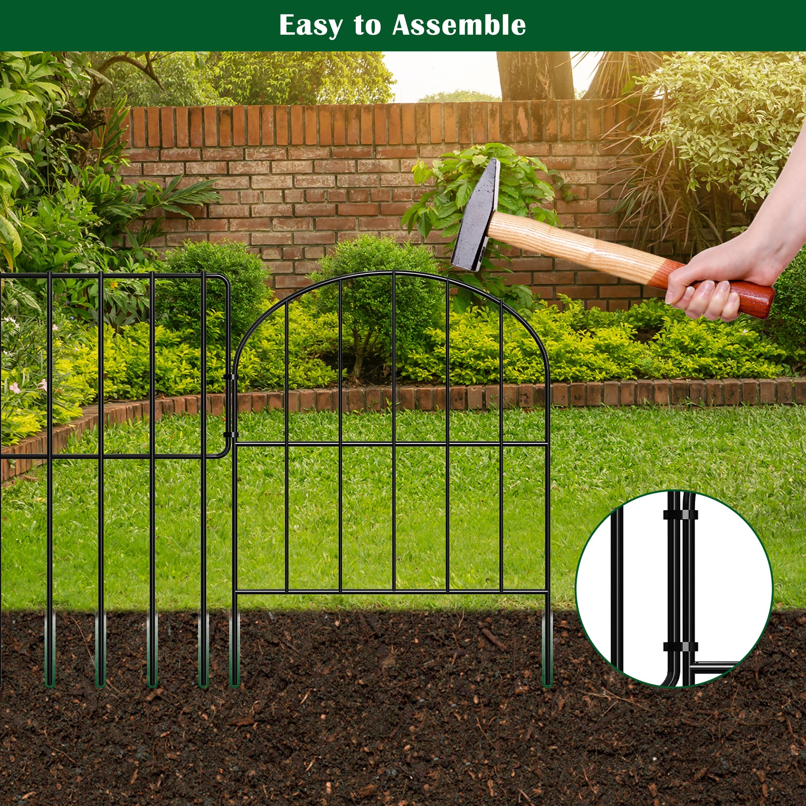 Multi-Arch Garden Fence Panels - Rustproof Metal Boundary - No-Dig Animal Barrier for Patio & Yard,