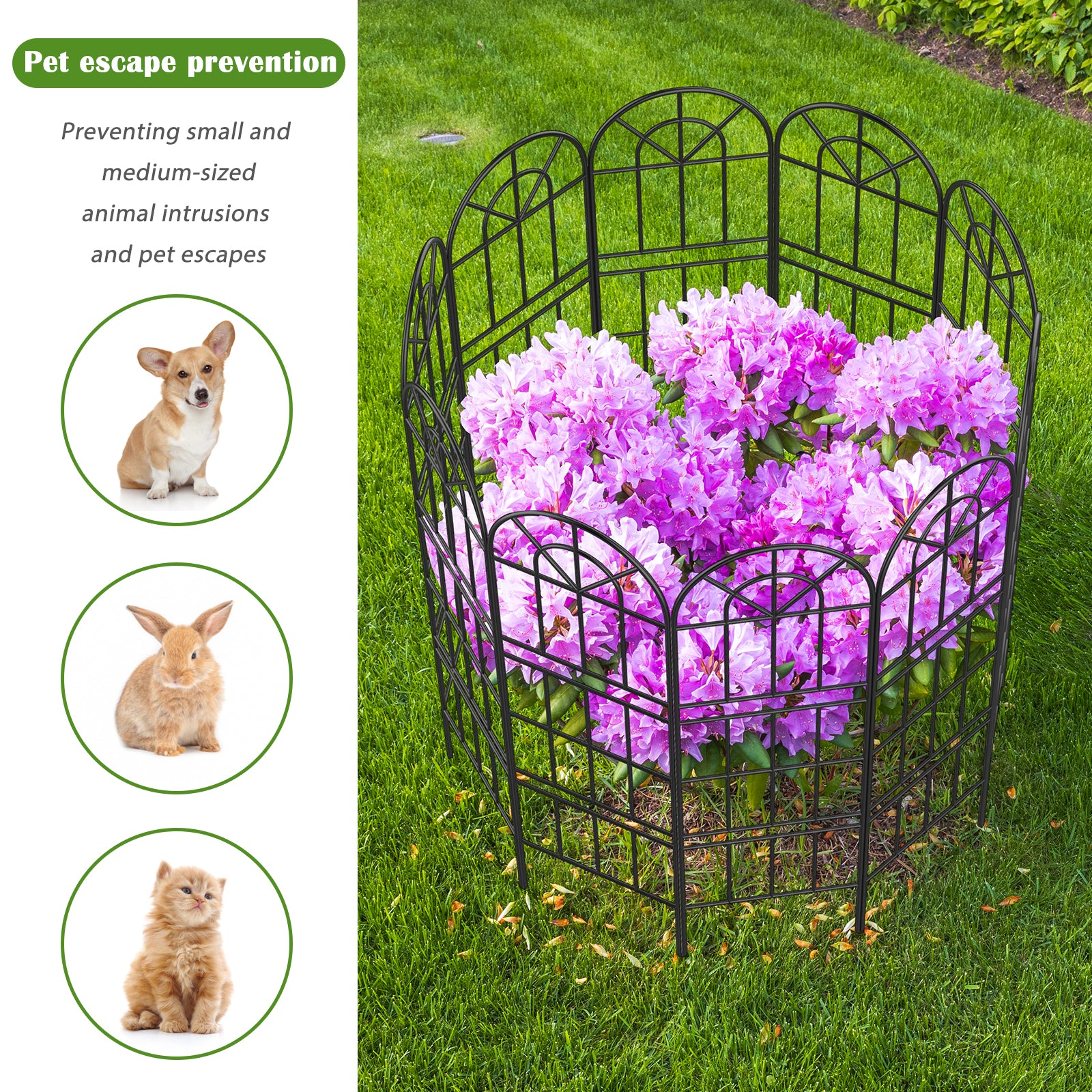Gothic Arch Garden Fence - No-Dig Rustproof Metal Border - Animal Barrier for Dog and Rabbit,