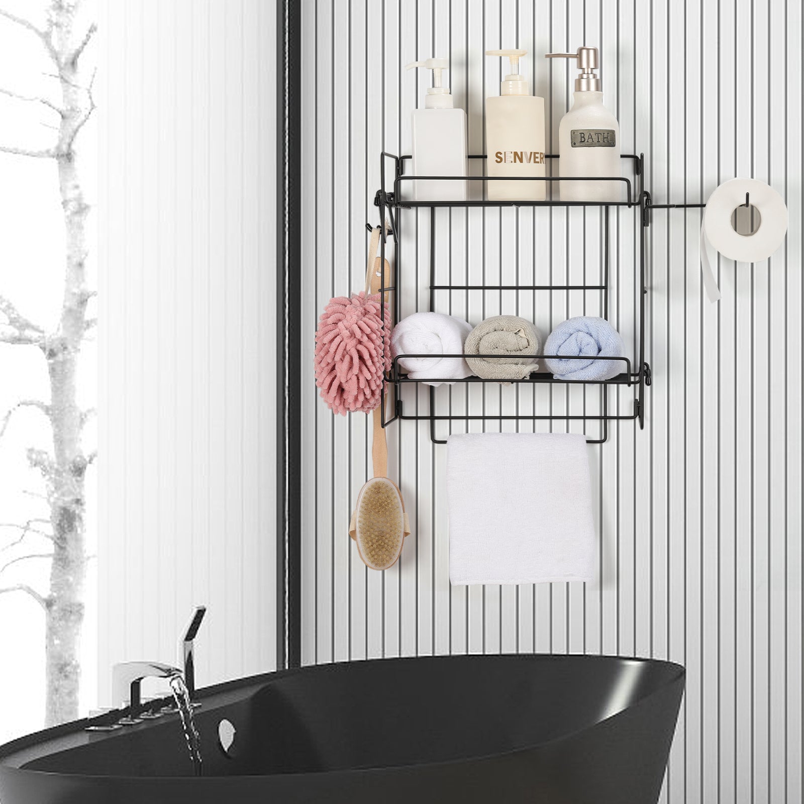 2nd Tier, Above Toilet Bathroom Storage Box, Bathroom Storage ShelfMultifunctional Toilet Rack for Bathroom Decoration No need to drill holes in toilet and wall-hung design to save space, black