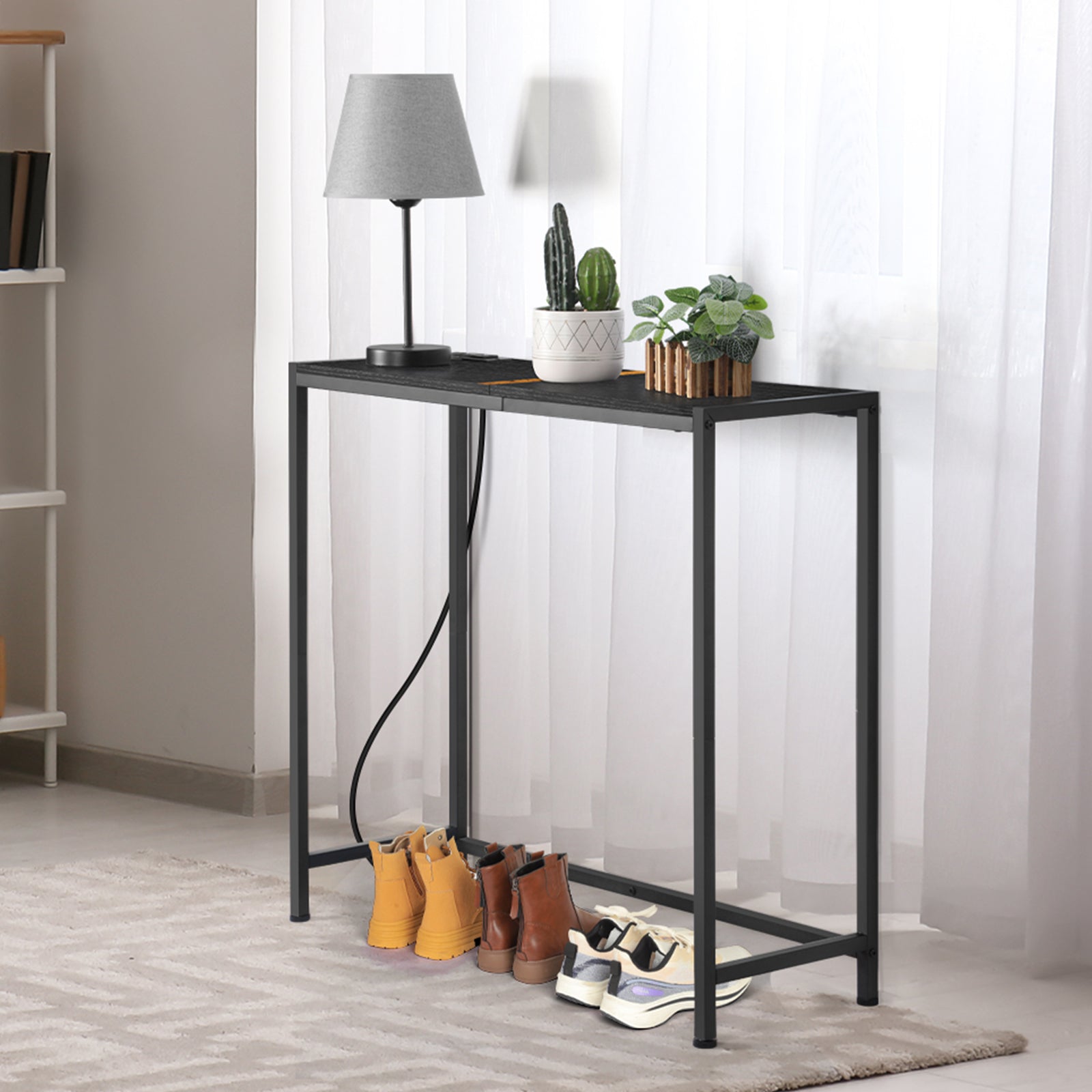 Entrance Table, Counter Table with Socket, Skinny Behind Sofa Console Table with Charging Station Grey 40" Narrow Long Behind Couch Table with Power Outlets USB Ports Thin Entry Table