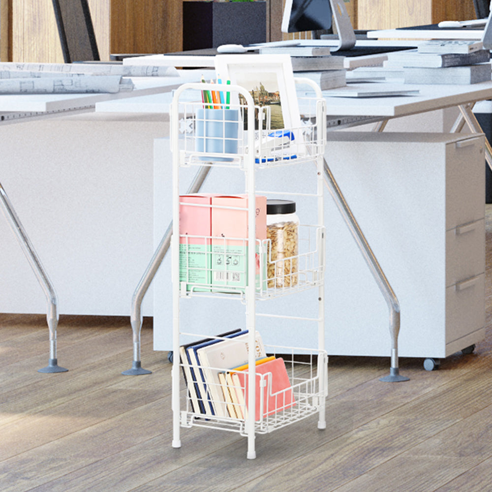 3-Tier FreeStanding Open Shelf, Storage Rolling Cart Bathroom Organizer Shelves Unit, Metal Steel Storage Tower Organizer Rack Basket Cart for Bathroom, Living Room, Balcony, Kitchen