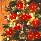 Christmas Poinsettia Garland with light, 7 FT Lighted Artificial Garlands with Red Flowers and Berries, Battery Operated Poinsettia String Lights, Light up for Xmas New Year Home D¨¦cor