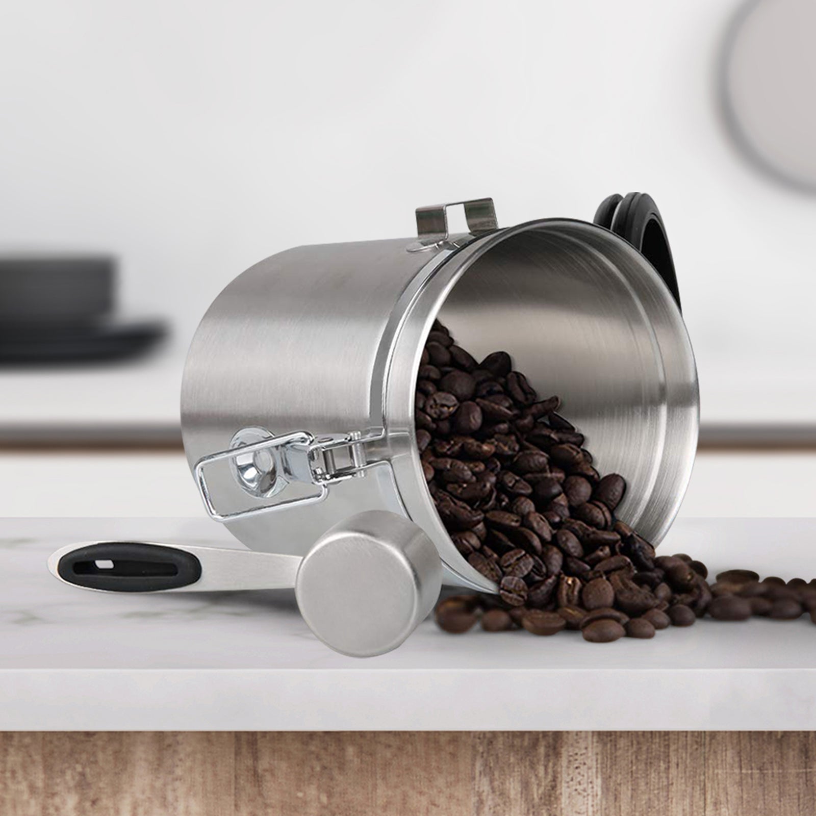 Pink Stainless Steel Airtight Coffee Jar with Freshness Date Tracker, Measuring Scoop, and CO2 Release Valve for Grounds and Beans