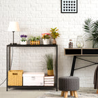 2 Tier Narrow Console Table, 33.9'' Sofa Table with Power Outlets and USB Ports, Industrial Entryway Table, Behind Couch Table for Living Room, Foyer, Hallway, Bedroom