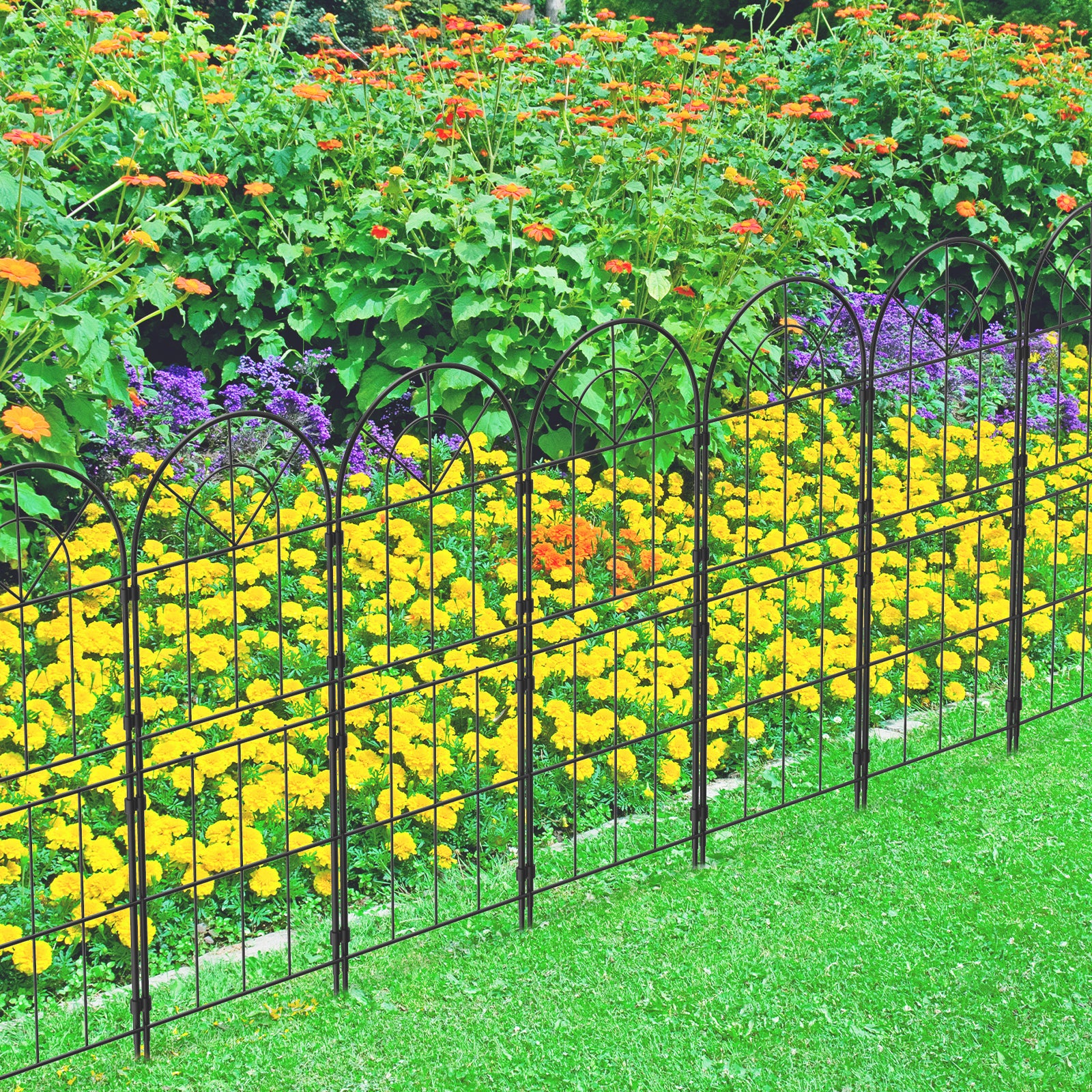 Gothic Arch Decorative Fence - Rustproof Metal Animal Barrier - Landscape Edging for Yard & Patio,