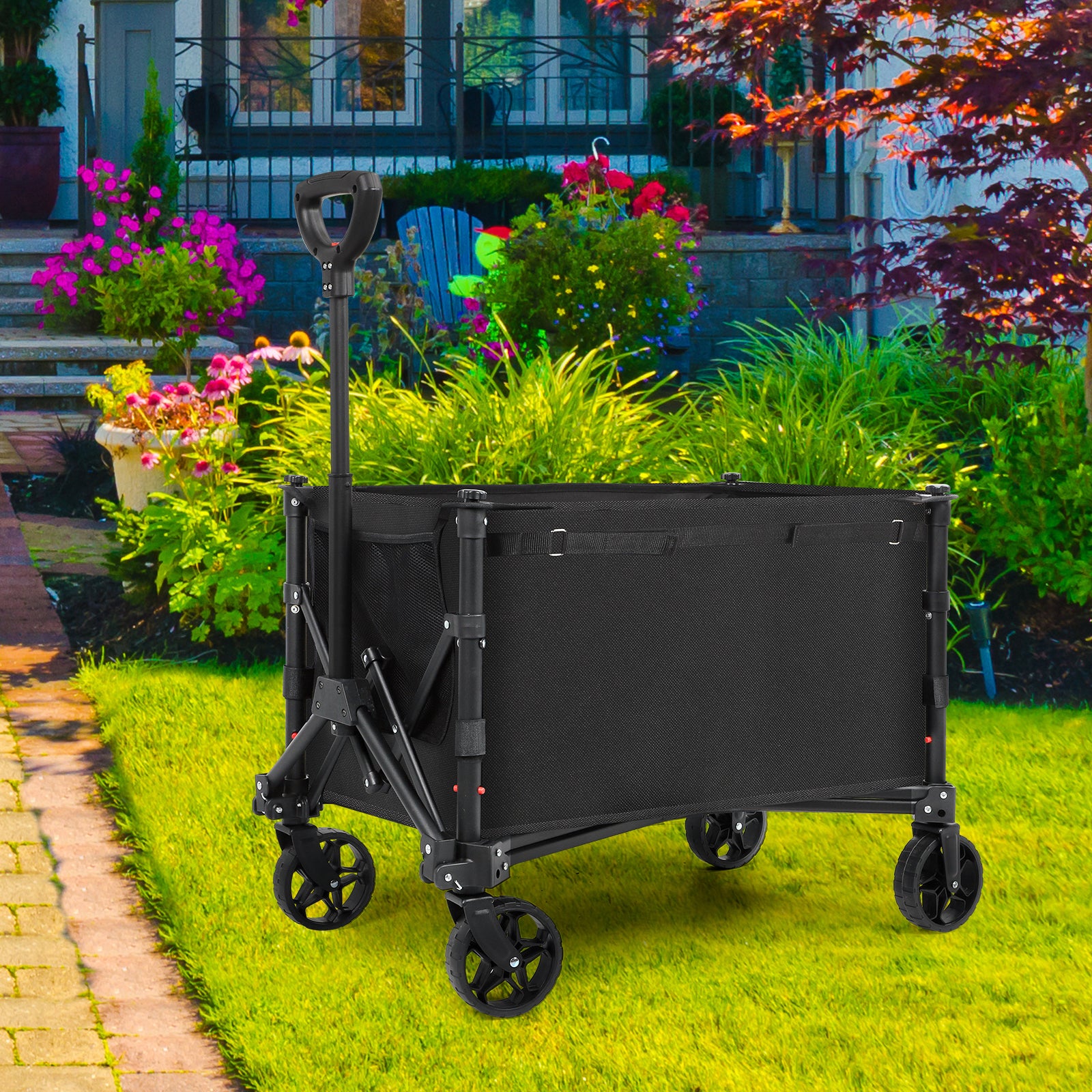 Heavy Duty Collapsible Folding Wagon, 120L Large Capacity Utility Cart with 220LBS Load, Portable Beach Cart