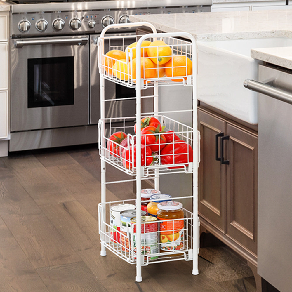 3-Tier FreeStanding Open Shelf, Storage Rolling Cart Bathroom Organizer Shelves Unit, Metal Steel Storage Tower Organizer Rack Basket Cart for Bathroom, Living Room, Balcony, Kitchen