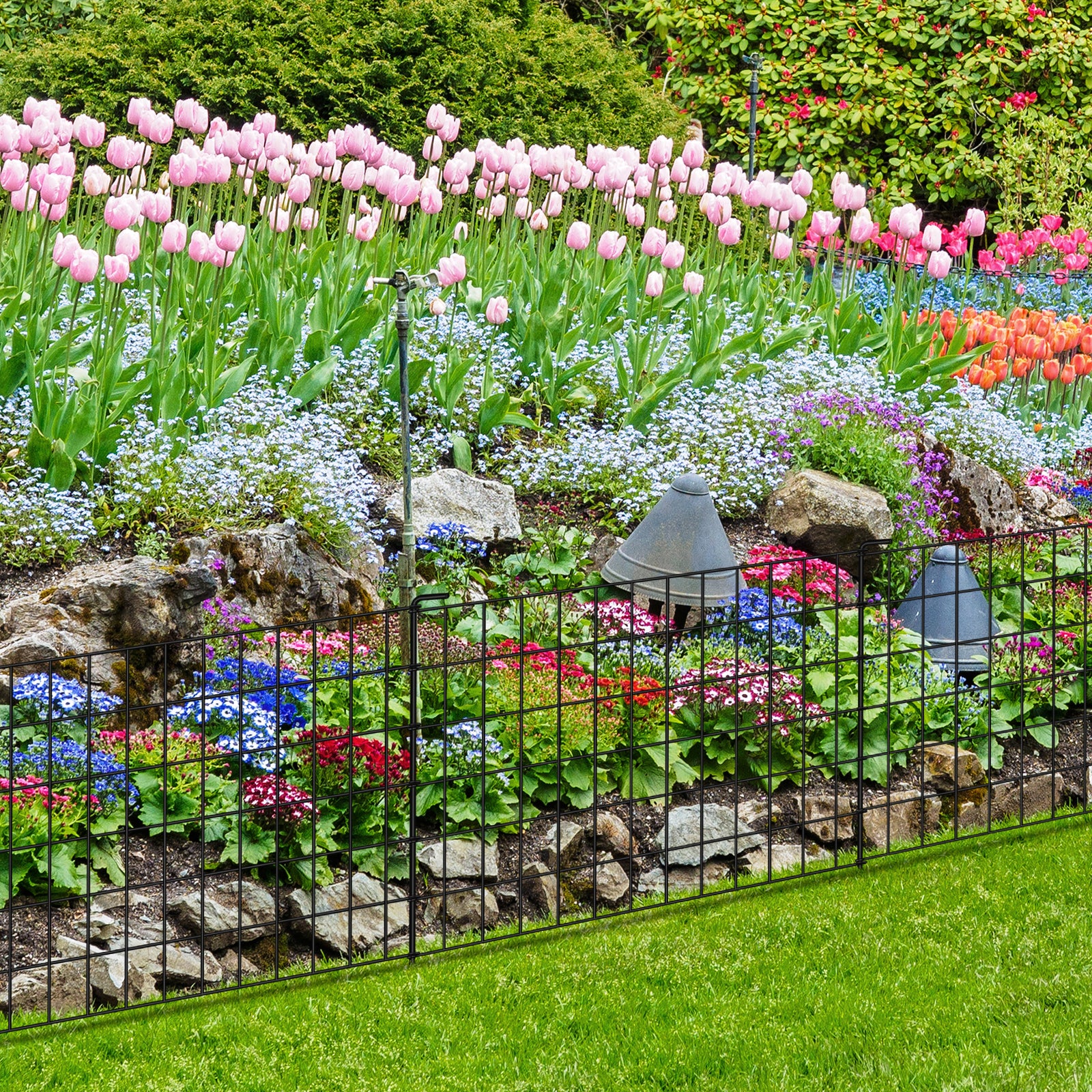 4-Pack Decorative Garden Fence, 24"H x 10ft L Metal Animal Barrier Fencing for Rabbits & Dogs