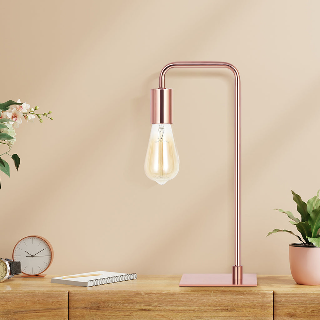 Neala Rose Gold Industrial Desk Lamp，Small Metal Nightstand Reading Lamp for Dorm and Bedroom.