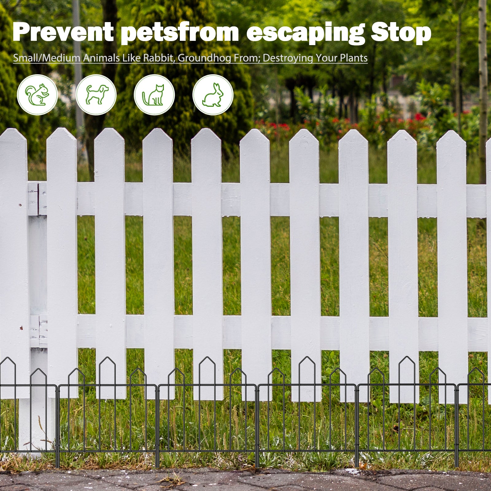 Ten pieces of integrated fence. Garden fence rust resistant metal, animal barrier. Suitable for gardens, courtyards, and terraces. 10 feet (length) x 16 inches (height)