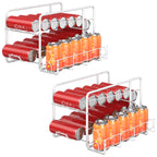 Auto Rolling Stackable Metal Can Dispenser Rack, White 2-Tier Soda Can Storage Organizer, Anti-Roll Design Fits 12oz/16oz Soda, Beer, Sparkling Water for Fridge, Counter, Pantry