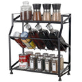 3-Tier Black Metal Spice Rack - Countertop Kitchen Organizer, Standing Jars & Bottle Storage Holder