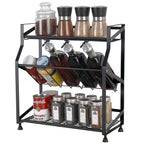 3-Tier Black Metal Spice Rack - Countertop Kitchen Organizer, Standing Jars & Bottle Storage Holder