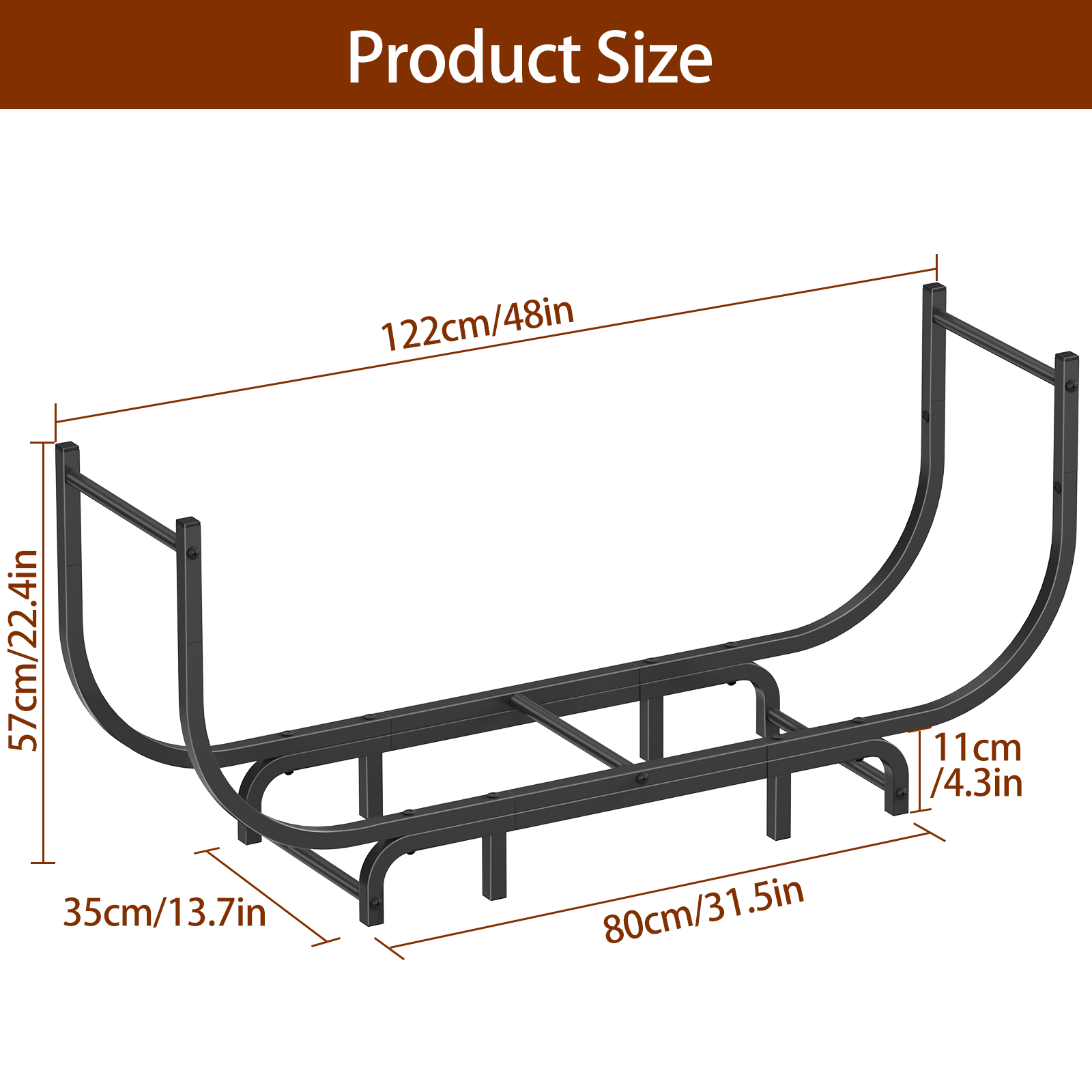 48inch Curved Firewood Rack, Heavy Duty Metal Log Storage Rack for Fireplace & Outdoor Use