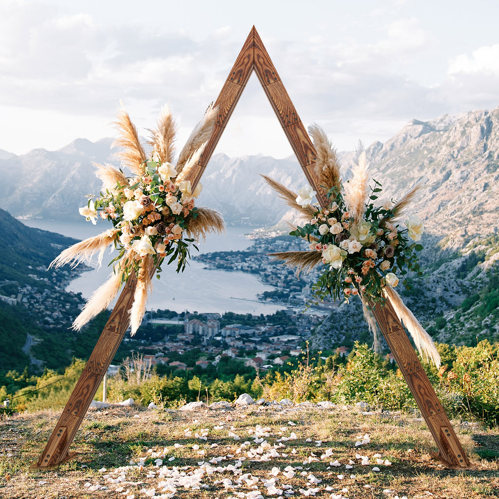 10.2ft Wooden Triangle Wedding Arch, Rustic Farmhouse Triangle Garden Arch Stand, Heavy Duty Wooden Arbor Frame for Wedding Ceremony, Bridal Shower, Birthday Party, Proposal, Indoor & Outdoor Decor