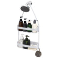 2 Tier Hanging Plastic Shower Shelves, Floating Shelves, Bathroom Shower Hanging Basket with Hooks and Soap Container