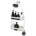 2 Tier Hanging Plastic Shower Shelves, Floating Shelves, Bathroom Shower Hanging Basket with Hooks and Soap Container