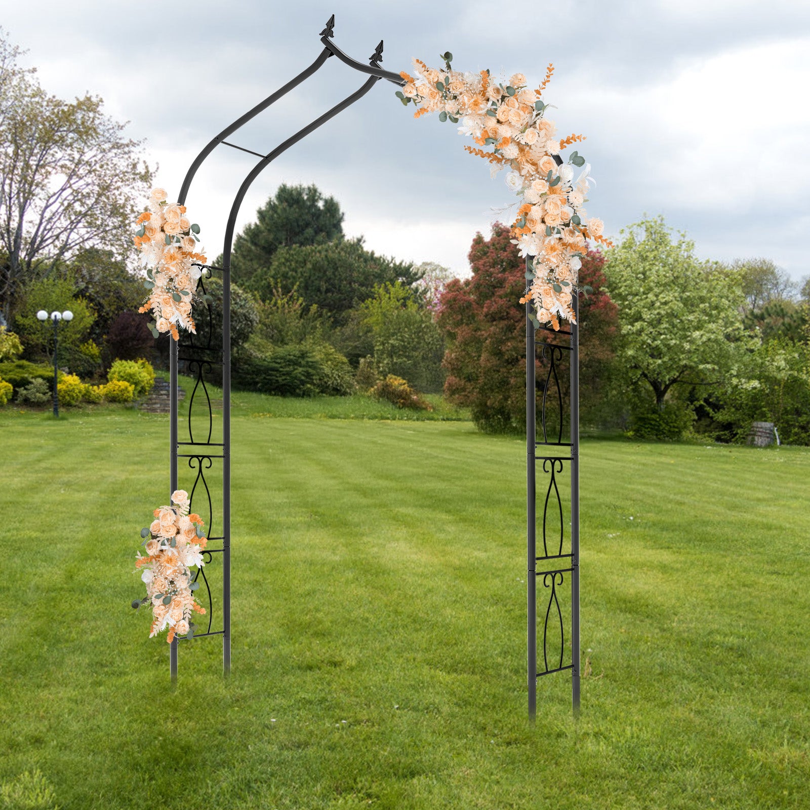 7FT Metal Garden Arch with Ground Stakes - Pointed Gothic Trellis - Durable Backdrop Stand for Party & Wedding Decor