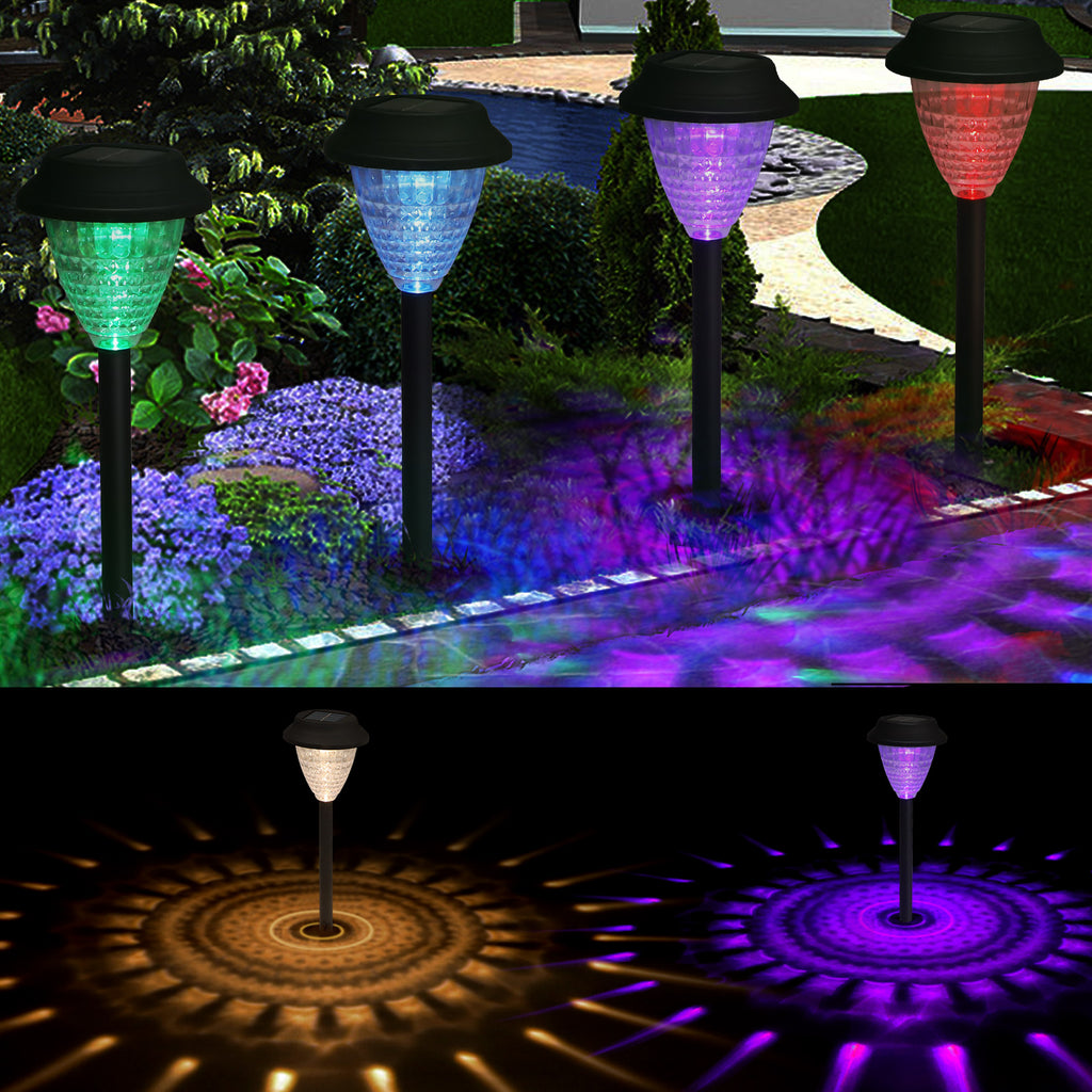 Waterproof Solar Powered Garden Path Lights Set of 8, Auto On/Off LED Crystal Ground Stake Landscape Lights, Solar Walkway Lighting for Backyard Sidewalk Lawn Decorations