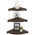 Set of 4 Rustic Dark Brown Wood Corner Floating Shelves, Wall-Mounted Storage and Display Units for Living Room, Bedroom, and Kitchen.