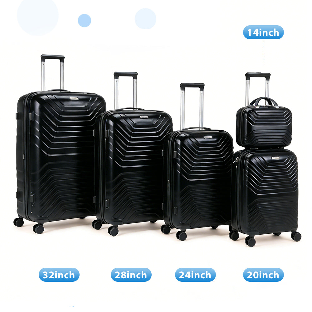 5-Piece PP Luggage Set with Spinner Wheels - 14 20 24 28 32 Inch Expandable Anti-Scratch Hard Shell with Adjustable Handle and TSA Lock for Travel