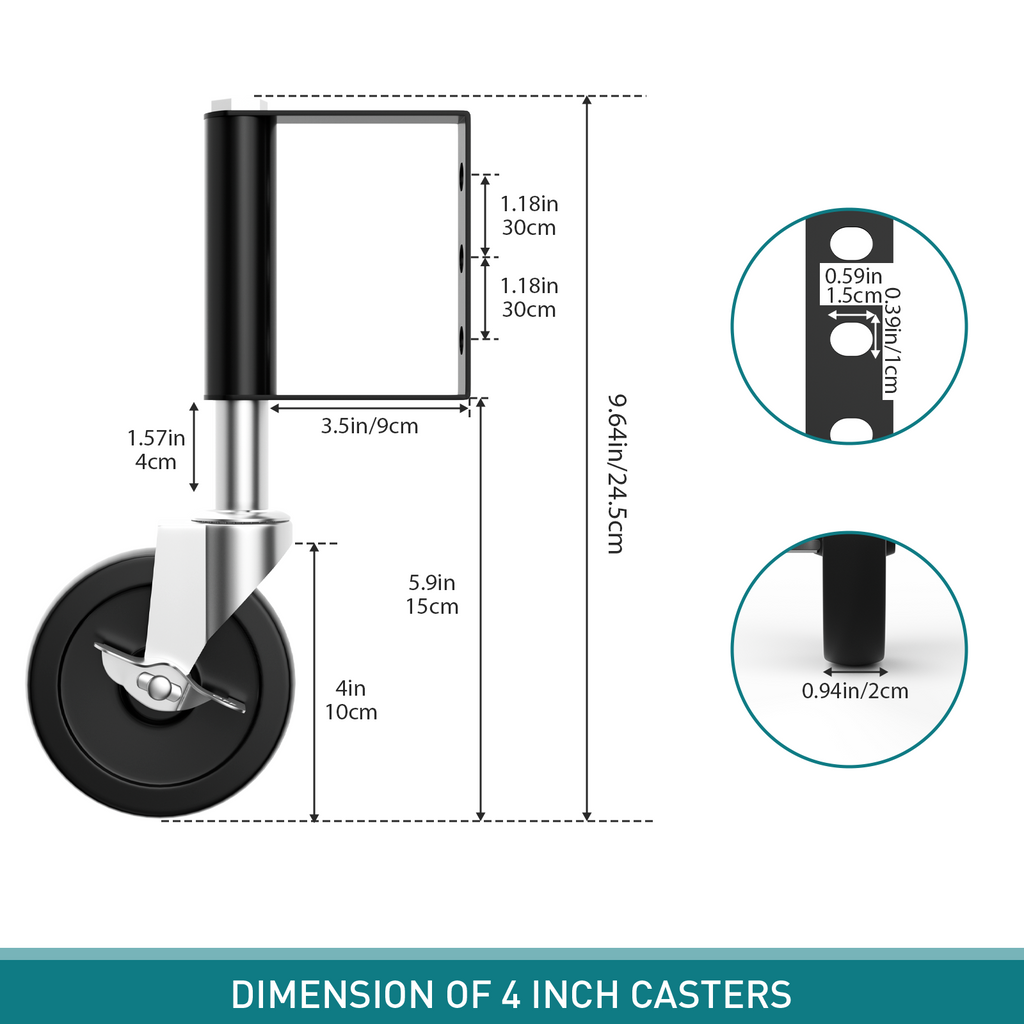 2-Pack 4-Inch Spring Loaded Gate Casters, Heavy Duty Gate Wheels with 220 Lbs Capacity for Metal and Wood Gates,