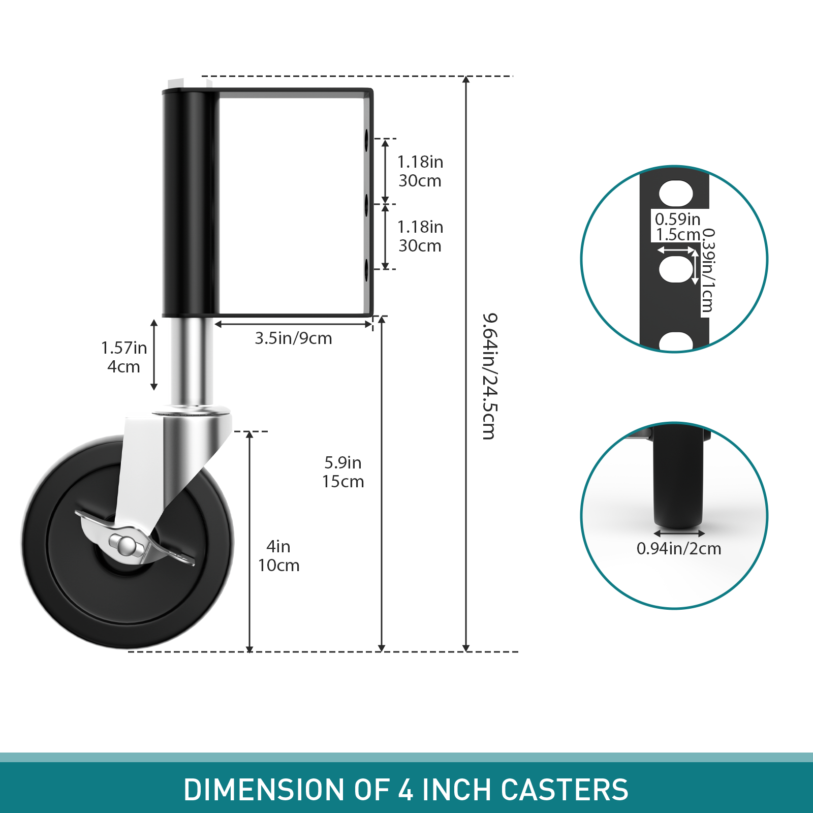 2-Pack 4-Inch Spring Loaded Gate Casters, Heavy Duty Gate Wheels with 220 Lbs Capacity for Metal and Wood Gates,