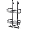 Aluminum bathroom basket behind the door, hanging, aluminum bathroom, shower caddy organizer with 2 baskets and hooks, anti-rust shampoo, conditioner and soap, black