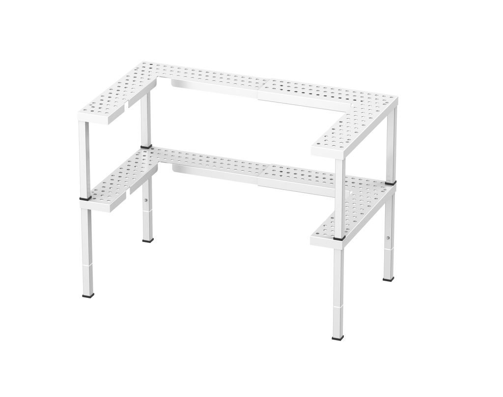 Adjustable 2-Tier White Iron Spice Rack, Stackable and Expandable Kitchen Cabinet and Pantry Organizer Shelf