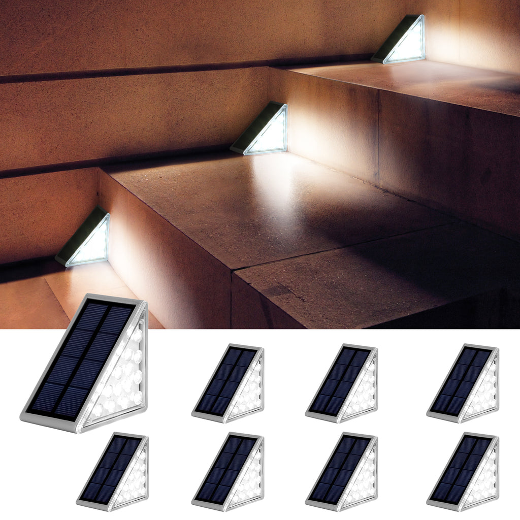 8-Pack Triangular Outdoor Step Lights, White LED Decorative Illumination for Garden Paths, Staircases, and Patios