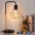 Industrial Table Lamp Vintage Desk Lamp with Dual USB Ports 1 AC Socket USB Table Lamp Bedside Nightstand Lamp with Metal Shade for Living Room Bedroom