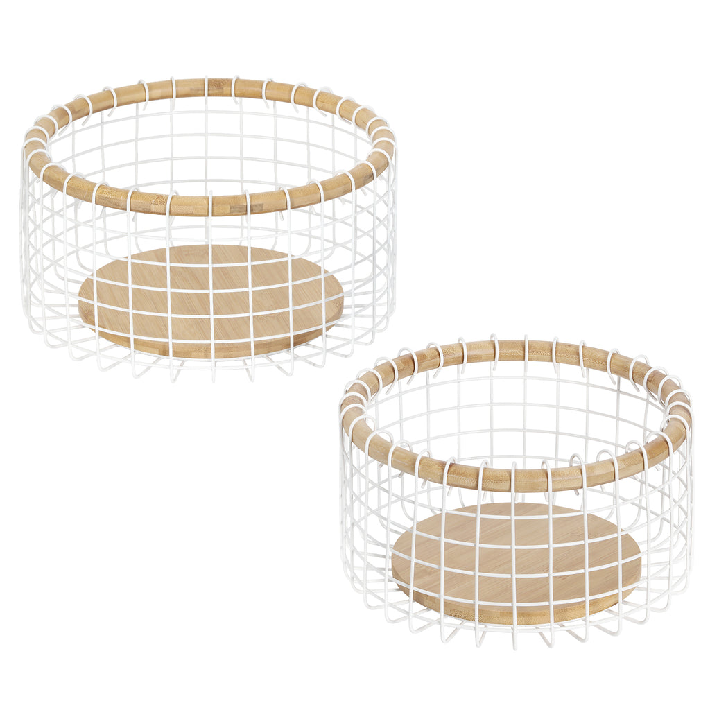 2 Pack Round White Fruit Baskets. They can be placed on dining tables in the living room or kitchen to hold fruits, snacks and other items. Practical and user-friendly, these baskets add a warm daily vibe to your tabletop.