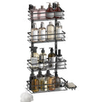Adjustable 4 Tier Over the Door Shower Caddy, Bathroom Hanging Organizer Shelf Rustproof with Hooks, Shower Basket with Soap Holder