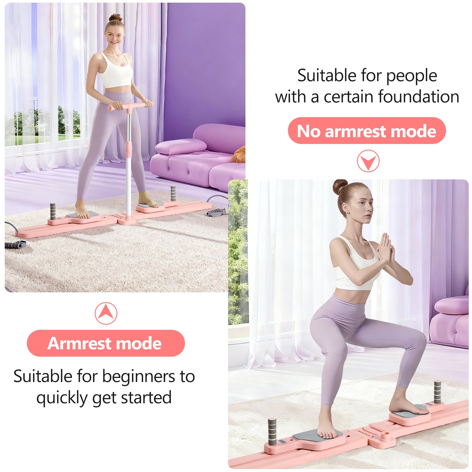 Multi-Functional Pilates Board Ski Machine, Adjustable Glute & Pelvic Floor Trainer, Foldable Full-Body Home Workout Equipment with Resistance Bands