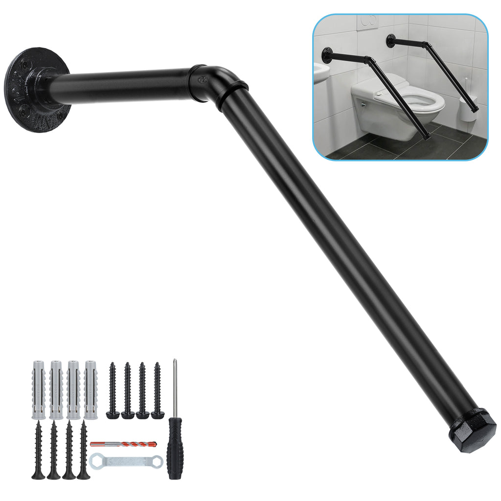 Indoor Outdoor Wall Mounted Stair Handrail for 1-3 Steps, Black Metal Staircase Safety Rail with Grip Bar for Porch Patio Garage Garden Entryway