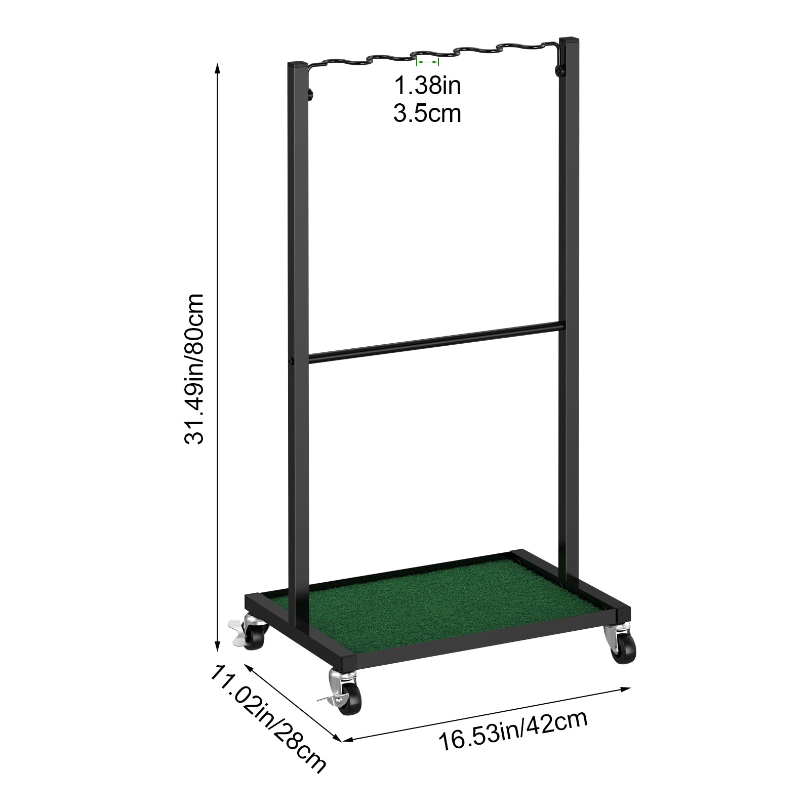 Professional Golf Club Display Stand - 10-Club Rolling Storage Rack for Garage & Indoor Use, Black,