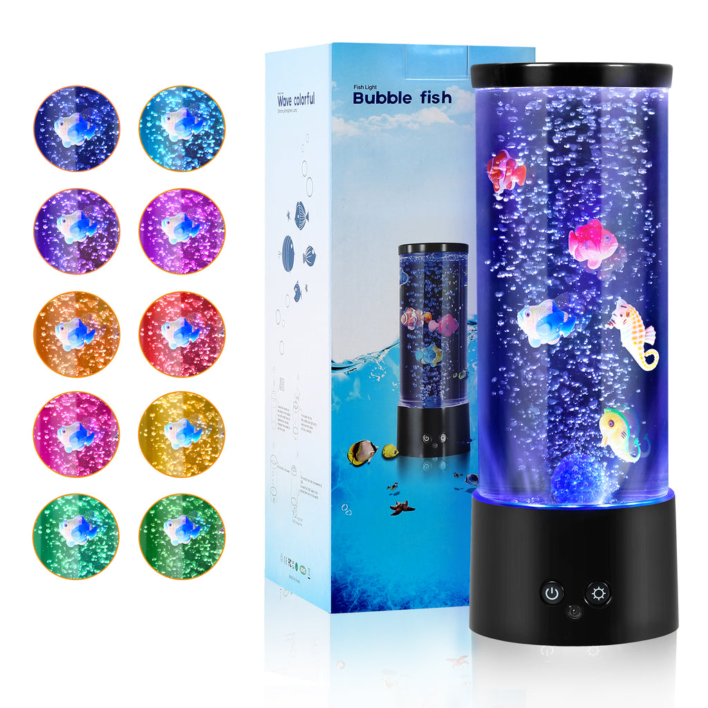 Color Changing Bubble Fish Lamp - Desktop Artificial Aquarium with 4 Lighting Modes - USB or Battery Powered Mood Light for Kids' Room & Relaxation