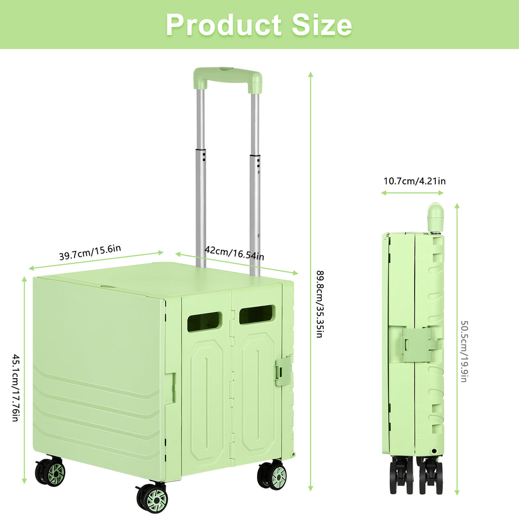 Portable Folding Shopping & Utility Cart - 4-Wheeled Collapsible Rolling Crate with Telescoping Handle - Heavy-Duty Moving Trolley for Groceries