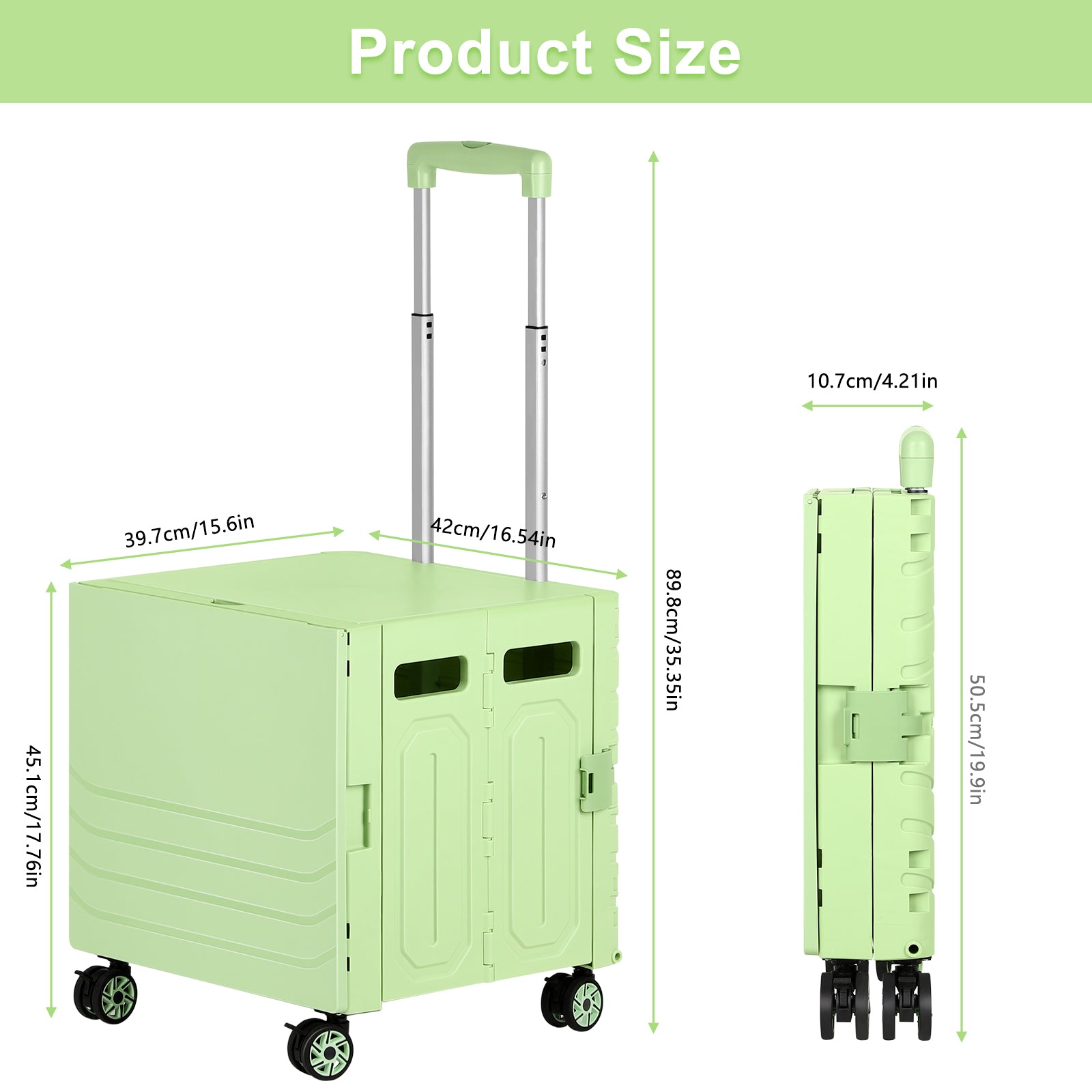 Portable Folding Shopping & Utility Cart - 4-Wheeled Collapsible Rolling Crate with Telescoping Handle - Heavy-Duty Moving Trolley for Groceries