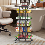5-Tier Rolling Beverage Storage Rack with Lockable Wheels - Multi-Purpose Kitchen Pantry Organizer & Mobile Can Holder for Soda & Bottled Water