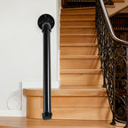 Indoor Outdoor Wall Mounted Stair Handrail for 1-3 Steps, Black Metal Staircase Safety Rail with Grip Bar for Porch Patio Garage Garden Entryway