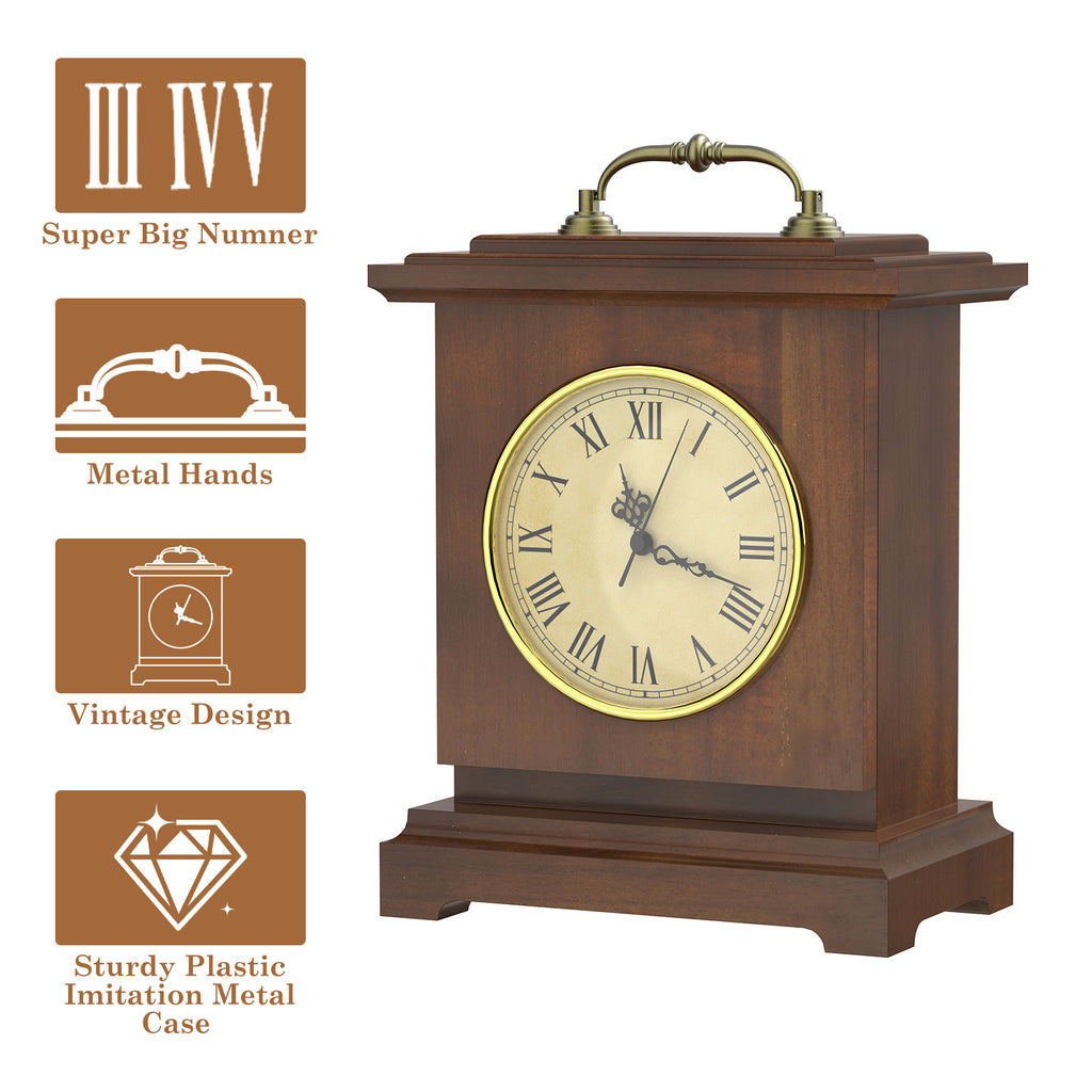 Rustic Brown Mantel Clock with Hidden Safe - Secret Compartment for Rings & Watches - Antique Battery Operated Clock,
