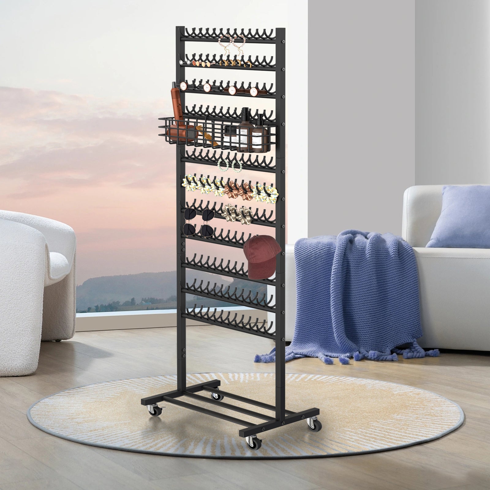 2-Sided Hair Braiding Rack with Wheels & 286 Pegs