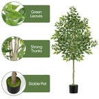 6ft Artificial Ficus Tree, Tall Lifelike Silk Leaf Plant with Real Wood Trunk for Indoor Home and Office Floor Decoration