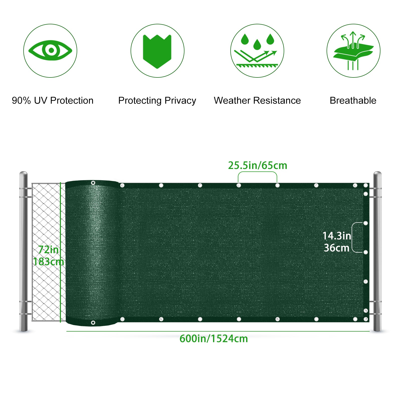 6'x50' Green Privacy Fence Screen, Commercial Windscreen with Copper Grommets for Garden & Yard