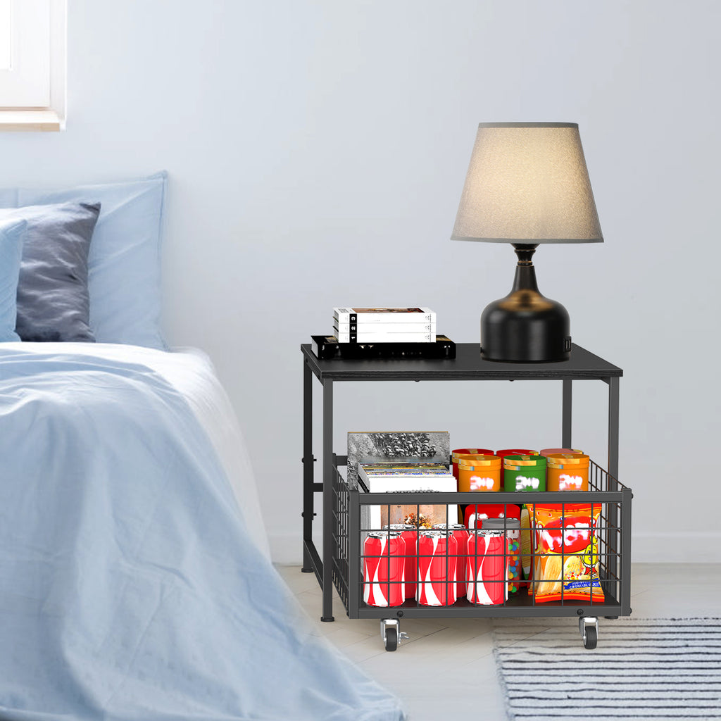 Mini Fridge Stand Organizer] Mini Fridge Stand With Storage - Mobile Refrigerator Cart With Drawers Basket - For Home, Office And Dorm