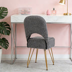 Modern Teddy Alpaca Fur Storage Vanity Stool, Hollow Cutout Back Makeup Chair with Detachable Zipper Storage Box, Anti-Slip Gold Metal Legs Padded Accent Chair for Dressing Room, Apartment Decor