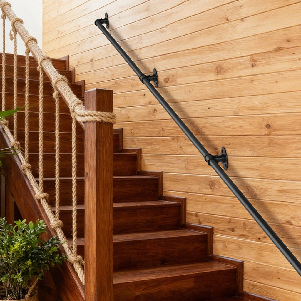 Industrial Pipe Handrail | Heavy-Duty Wall-Mounted Safety Rail for Indoor & Outdoor Steps
