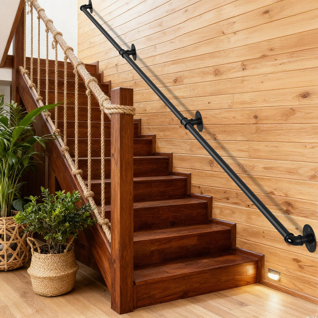 Industrial Pipe Handrail | Heavy-Duty Wall-Mounted Safety Rail for Indoor & Outdoor Steps